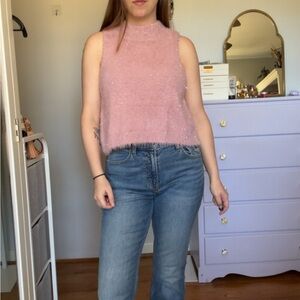 Soft pink fuzzy Anthropologie sweater vest with silver